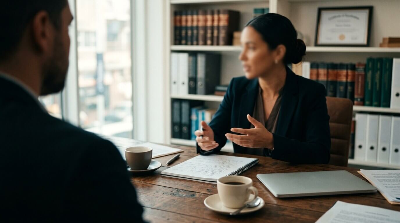 Legal consultation - person reviewing documents with an attorney